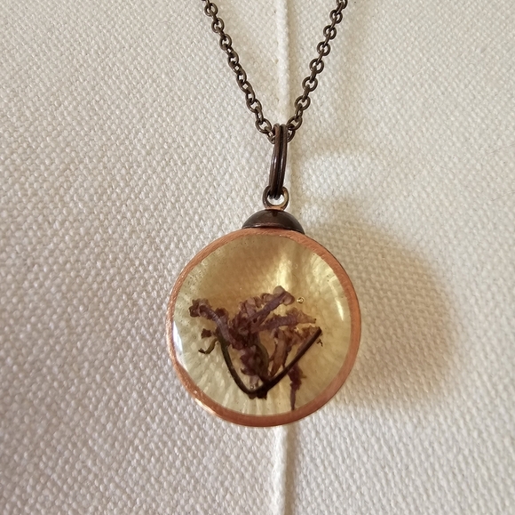 Dried Floral Gold Pendant Necklace - Picture 2 of 3